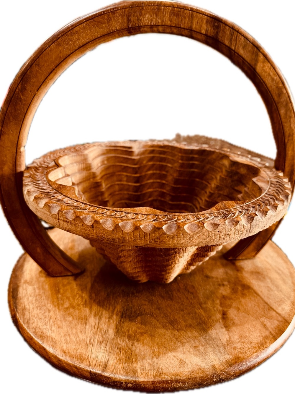 Carved Rosewood Afghan collapsible bowl decor.